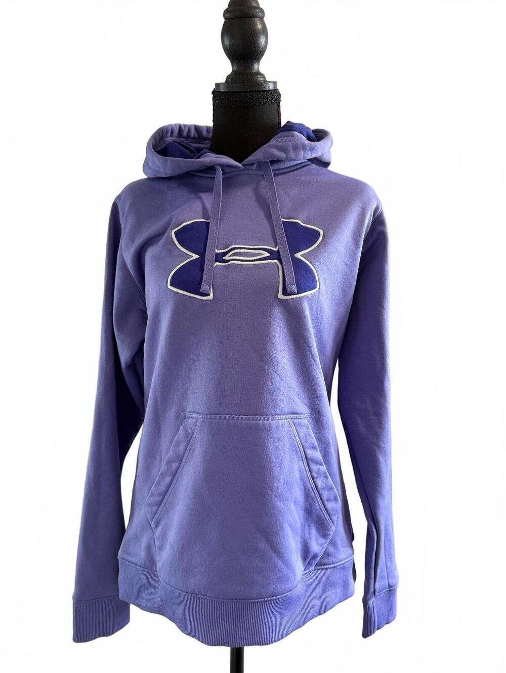 Under Armour Women’s Purple Fleece Hoodie Large Pullover Big Logo Sweatshirt